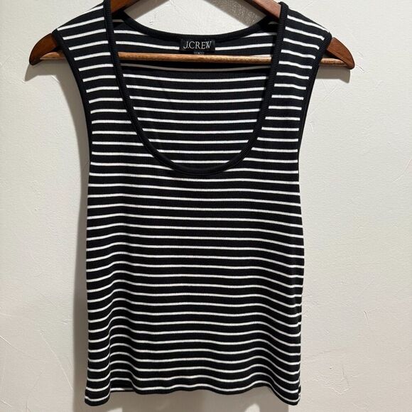 J. Crew Fine Rib Scoopneck Tank Black White Stripes Women's Size Large Style CA5 - Picture 1 of 11